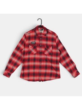 Alpinestars Button Up Long Sleeve Flannel Shirt Mens Small Red Plaid Outdoors